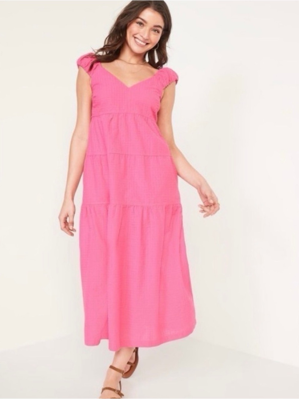 OLD NAVY Tiered Pink Maxi Dress Large TALL Countrycore Cottage Praire Pockets - Picture 10 of 10
